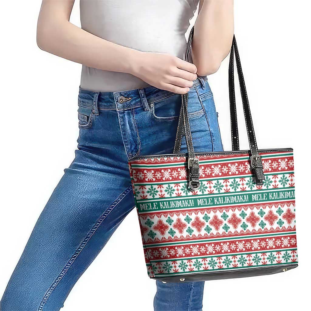 Mele Kalikimaka Hawaii Christmas Leather Tote Bag Hawaiian Quilt Pattern Style LT9 - Polynesian Pride