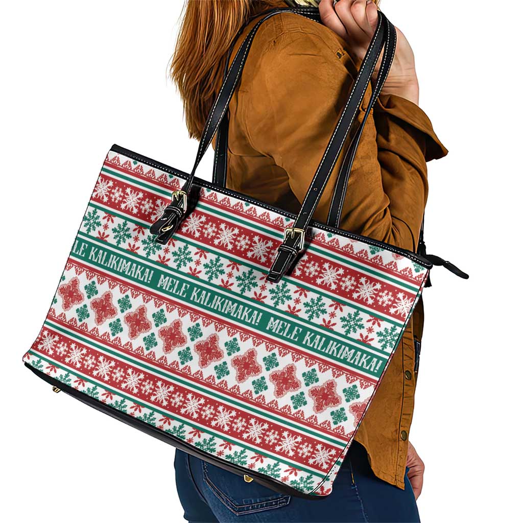 Mele Kalikimaka Hawaii Christmas Leather Tote Bag Hawaiian Quilt Pattern Style LT9 - Polynesian Pride