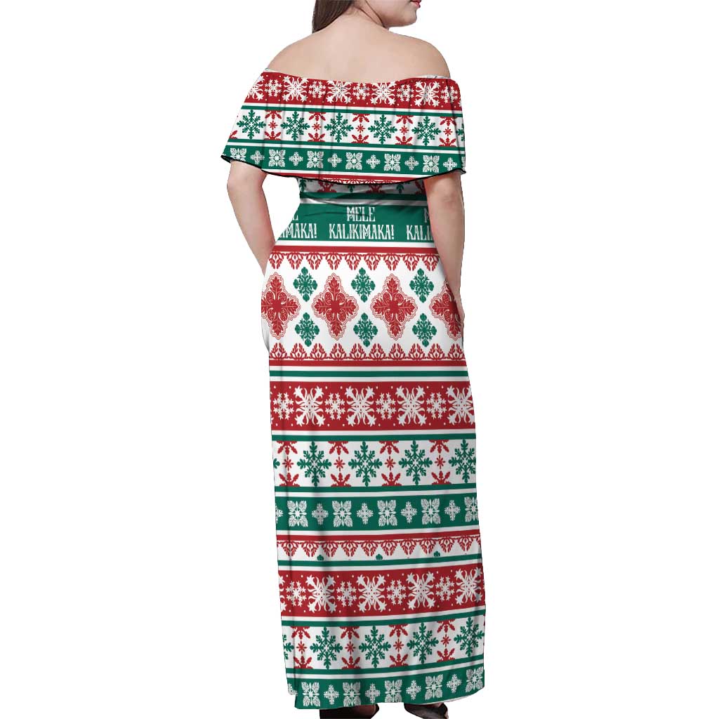 Mele Kalikimaka Hawaii Christmas Off Shoulder Maxi Dress Hawaiian Quilt Pattern Style - Polynesian Pride