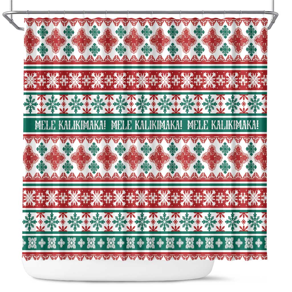 Mele Kalikimaka Hawaii Christmas Shower Curtain Hawaiian Quilt Pattern Style - Polynesian Pride