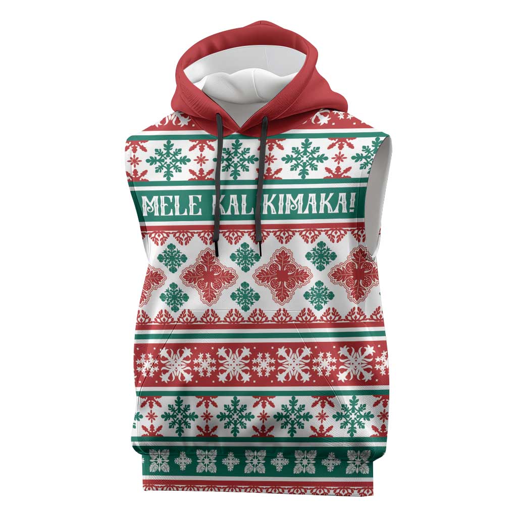 Mele Kalikimaka Hawaii Christmas Sleeveless Hoodie Hawaiian Quilt Pattern Style - Polynesian Pride
