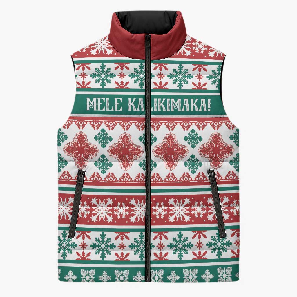 Mele Kalikimaka Hawaii Christmas Sleeveless Puffer Jacket Hawaiian Quilt Pattern Style - Polynesian Pride