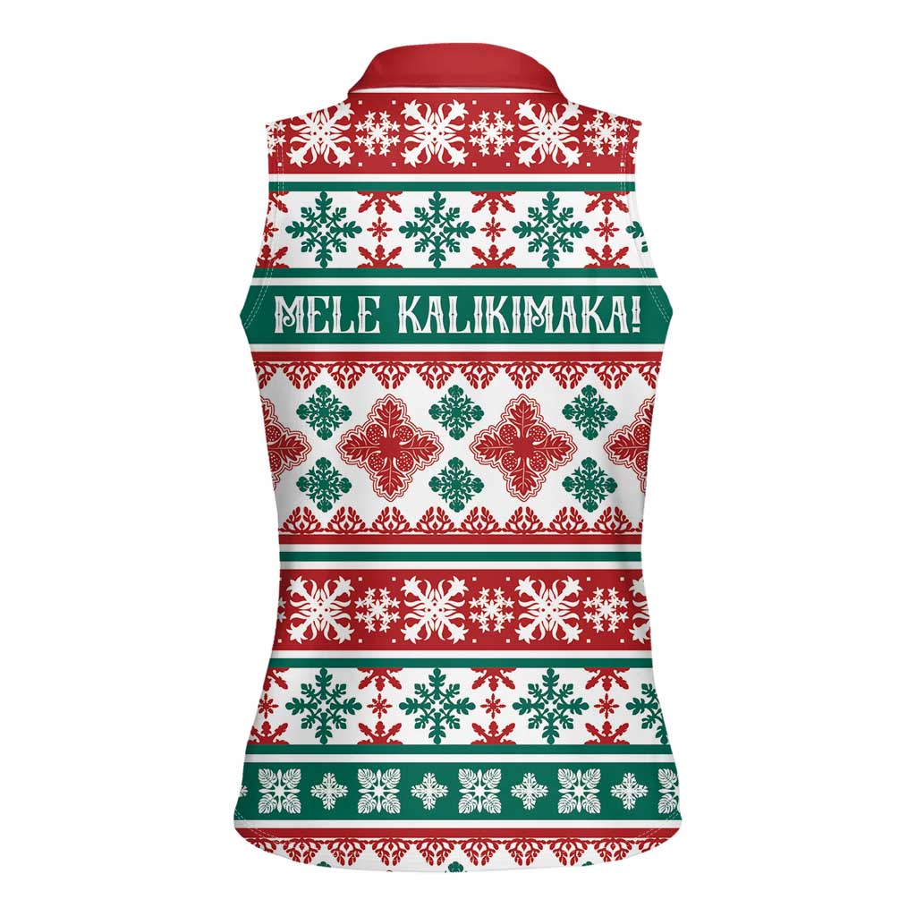 Mele Kalikimaka Hawaii Christmas Women Sleeveless Polo Shirt Hawaiian Quilt Pattern Style - Polynesian Pride