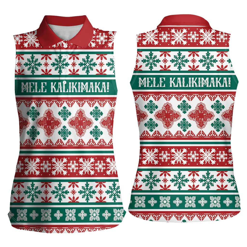 Mele Kalikimaka Hawaii Christmas Women Sleeveless Polo Shirt Hawaiian Quilt Pattern Style - Polynesian Pride