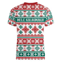 Mele Kalikimaka Hawaii Christmas Women V-Neck T-Shirt Hawaiian Quilt Pattern Style - Polynesian Pride