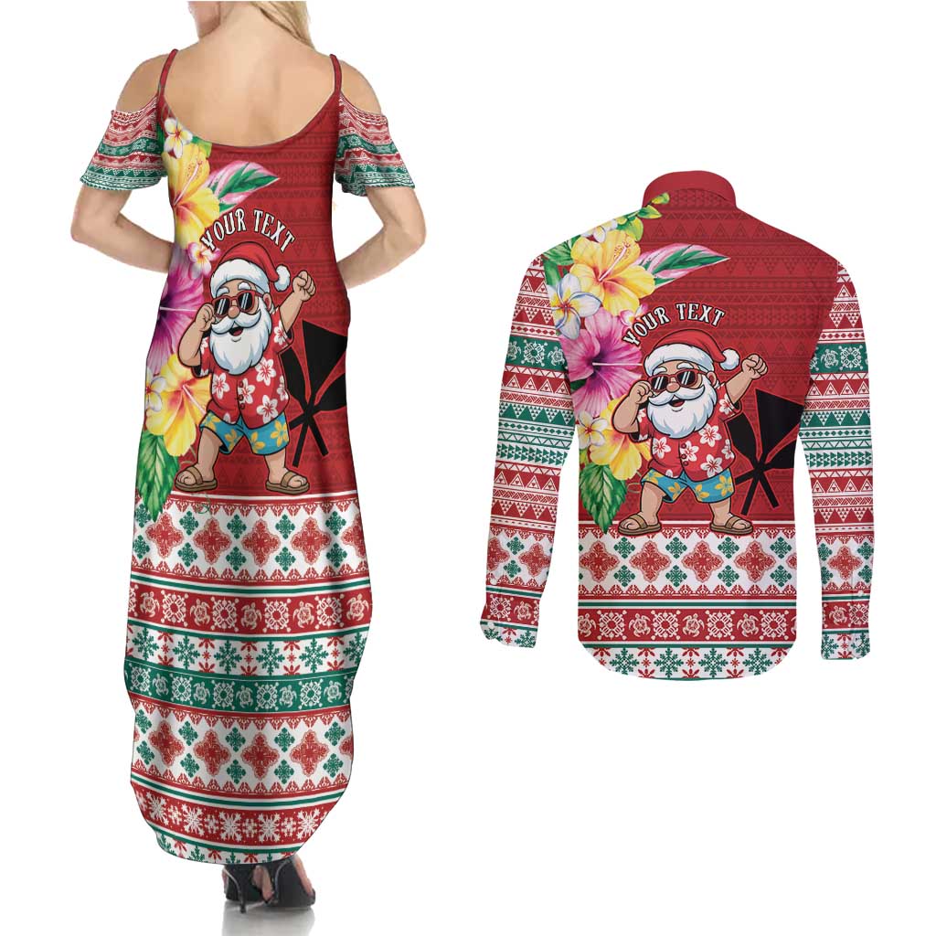 Santa Surf Mele Kalikimaka Personalized Couples Matching Summer Maxi Dress and Long Sleeve Button Shirt Aloha Tropical Christmas Vibes - Polynesian Pride