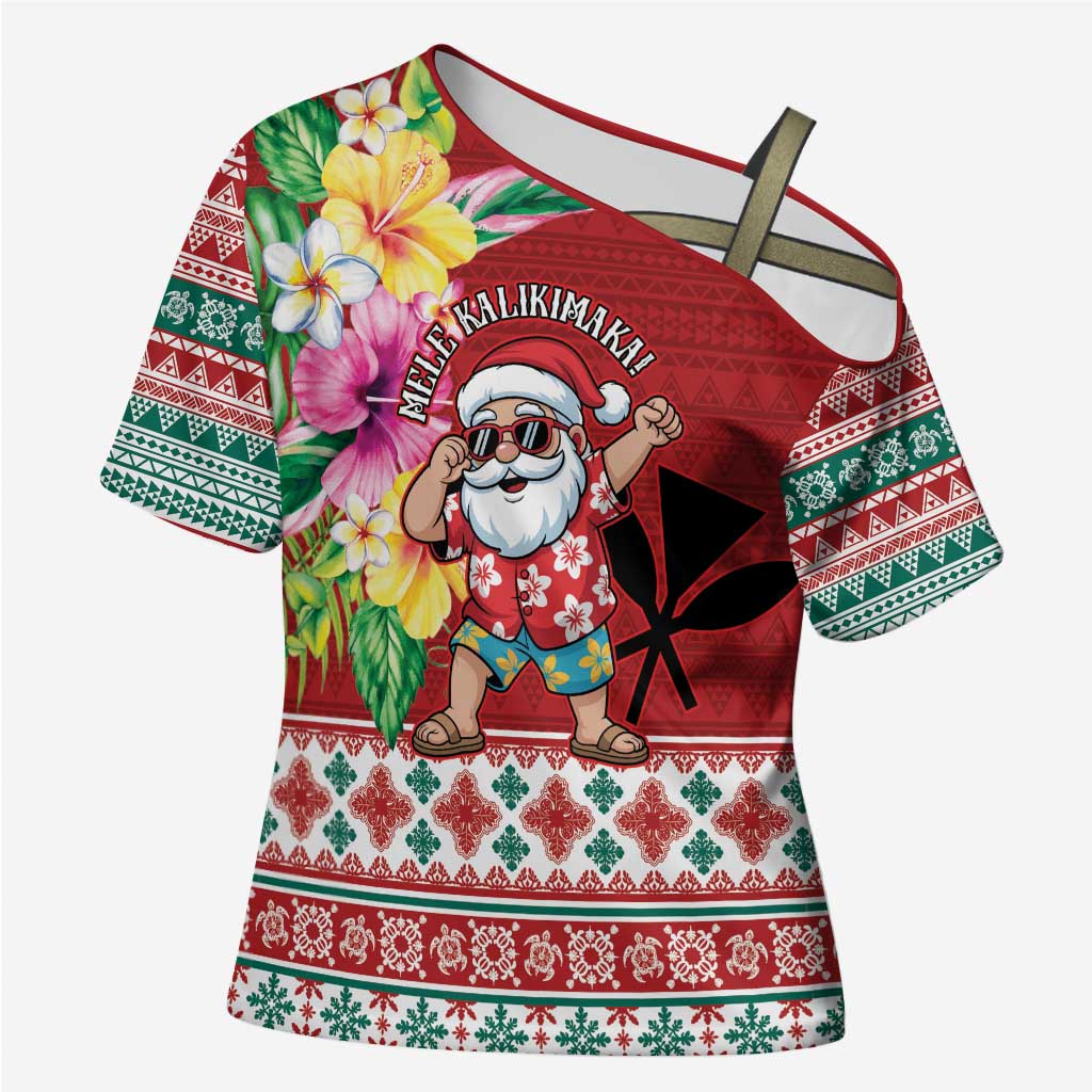 Santa Surf Mele Kalikimaka Personalized Cross Shoulder Shirt Aloha Tropical Christmas Vibes - Polynesian Pride