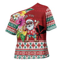 Santa Surf Mele Kalikimaka Personalized Cross Shoulder Shirt Aloha Tropical Christmas Vibes - Polynesian Pride