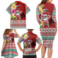 Santa Surf Mele Kalikimaka Personalized Family Matching Long Sleeve Bodycon Dress and Hawaiian Shirt Aloha Tropical Christmas Vibes - Polynesian Pride