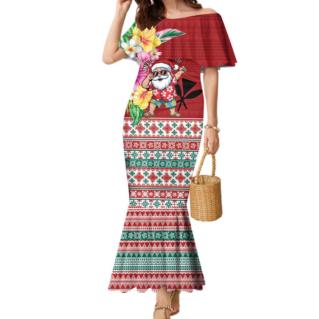 Santa Surf Mele Kalikimaka Personalized Family Matching Mermaid Dress and Hawaiian Shirt Aloha Tropical Christmas Vibes - Polynesian Pride