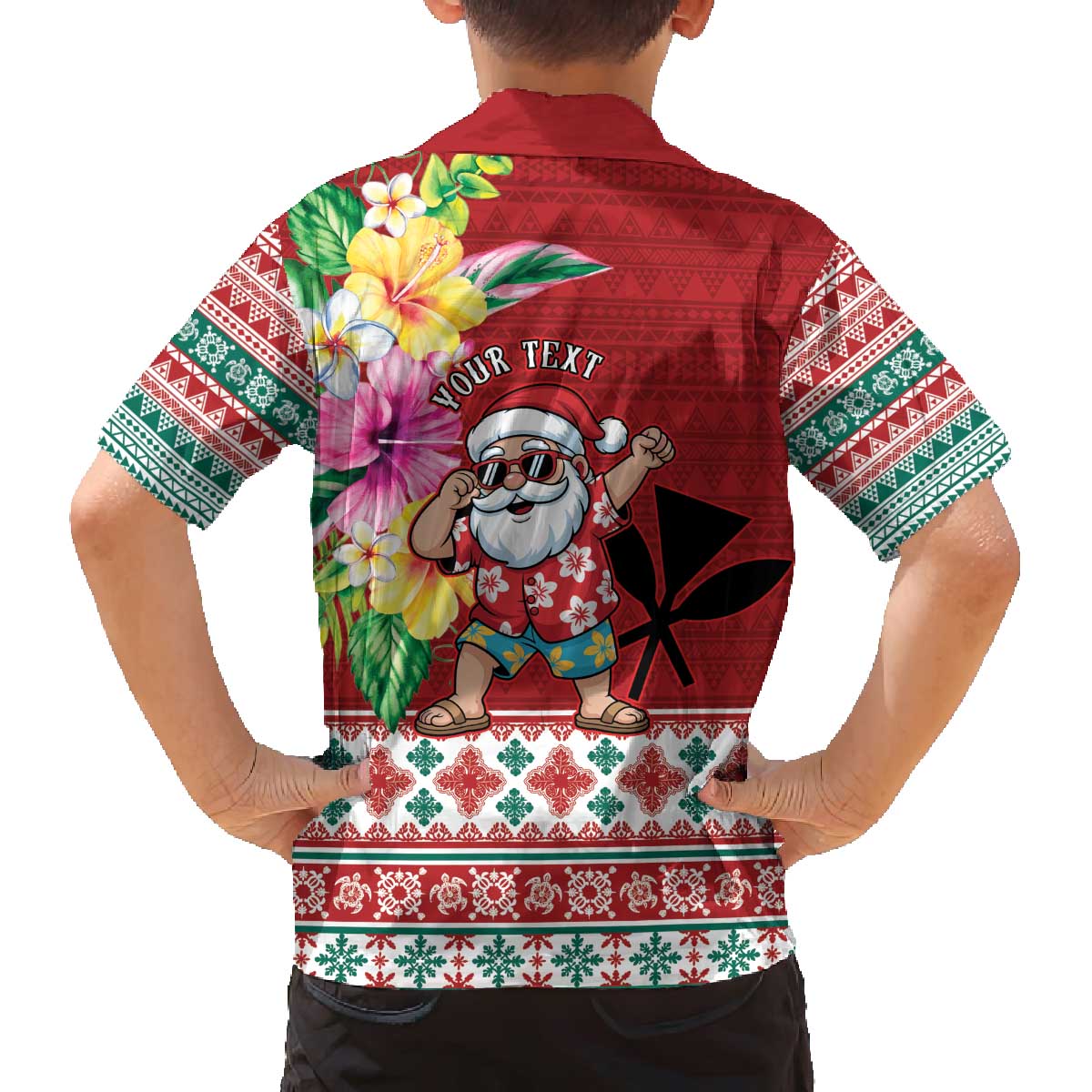 Santa Surf Mele Kalikimaka Personalized Family Matching Off The Shoulder Long Sleeve Dress and Hawaiian Shirt Aloha Tropical Christmas Vibes - Polynesian Pride