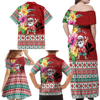 Santa Surf Mele Kalikimaka Personalized Family Matching Off Shoulder Maxi Dress and Hawaiian Shirt Aloha Tropical Christmas Vibes - Polynesian Pride