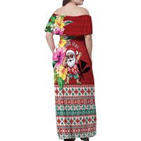Santa Surf Mele Kalikimaka Personalized Family Matching Off Shoulder Maxi Dress and Hawaiian Shirt Aloha Tropical Christmas Vibes - Polynesian Pride