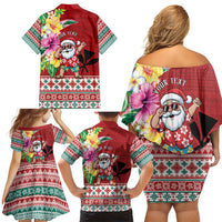 Santa Surf Mele Kalikimaka Personalized Family Matching Off Shoulder Short Dress and Hawaiian Shirt Aloha Tropical Christmas Vibes - Polynesian Pride