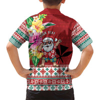 Santa Surf Mele Kalikimaka Personalized Family Matching Short Sleeve Bodycon Dress and Hawaiian Shirt Aloha Tropical Christmas Vibes - Polynesian Pride