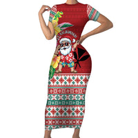 Santa Surf Mele Kalikimaka Personalized Family Matching Short Sleeve Bodycon Dress and Hawaiian Shirt Aloha Tropical Christmas Vibes - Polynesian Pride
