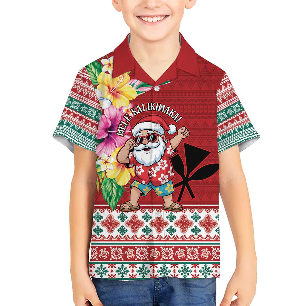 Santa Surf Mele Kalikimaka Personalized Kid Hawaiian Shirt Aloha Tropical Christmas Vibes - Polynesian Pride