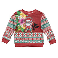 Santa Surf Mele Kalikimaka Personalized Kid Ugly Christmas Sweater Aloha Tropical Christmas Vibes - Polynesian Pride