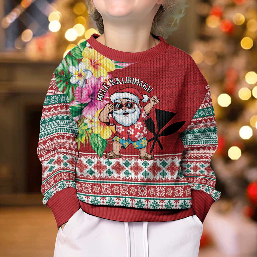 Santa Surf Mele Kalikimaka Personalized Kid Ugly Christmas Sweater Aloha Tropical Christmas Vibes - Polynesian Pride