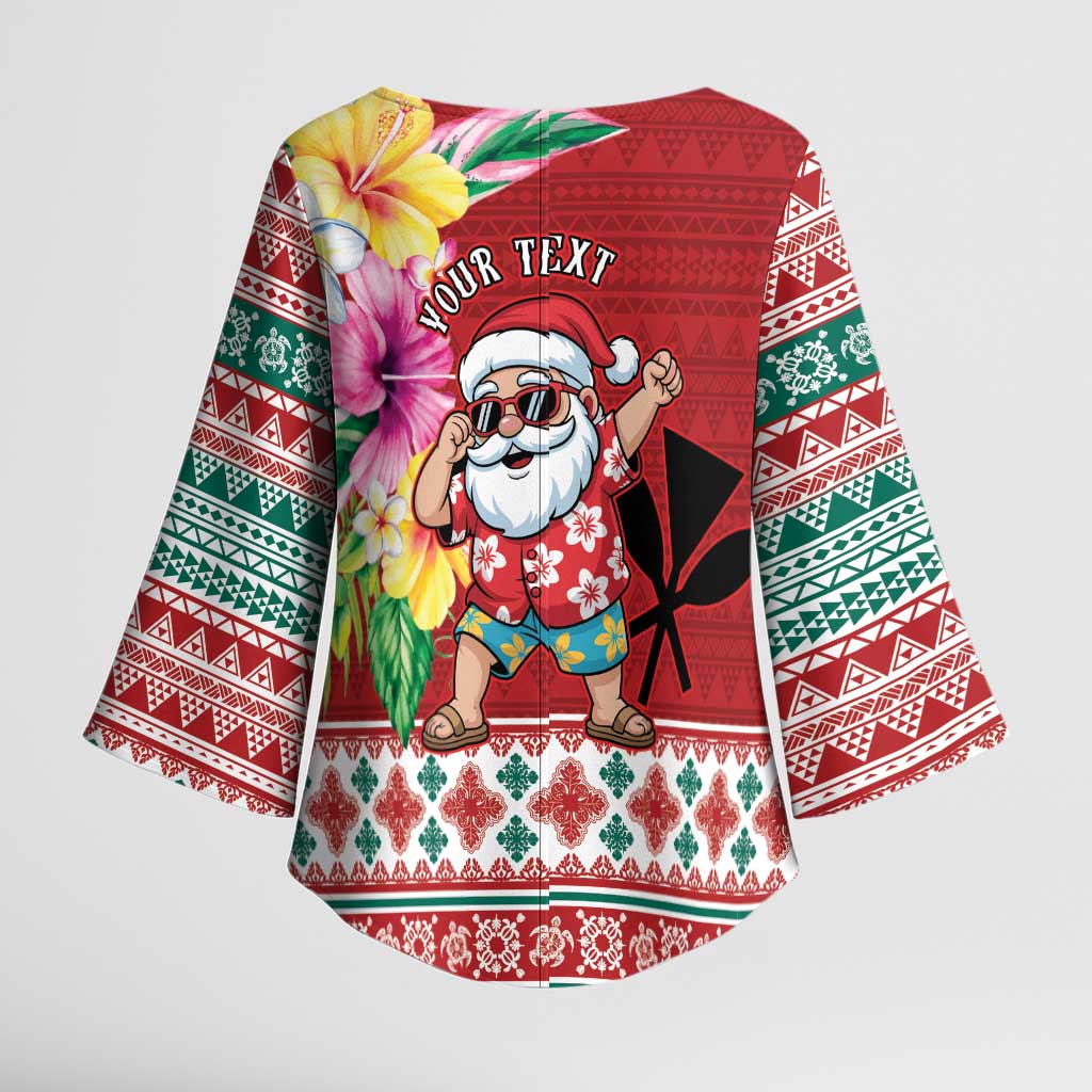 Santa Surf Mele Kalikimaka Personalized Kimono Sleeve Blouse Aloha Tropical Christmas Vibes - Polynesian Pride