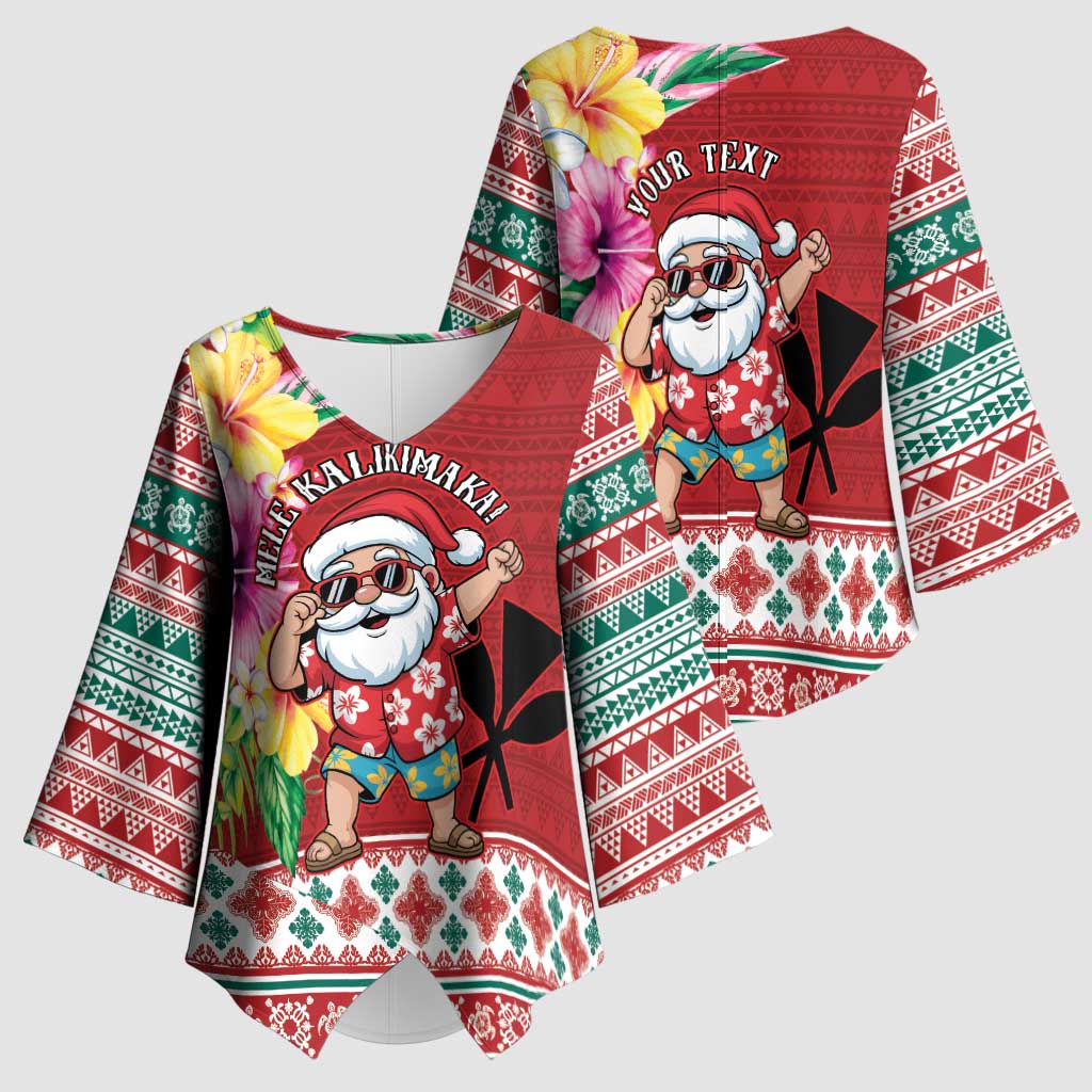 Santa Surf Mele Kalikimaka Personalized Kimono Sleeve Blouse Aloha Tropical Christmas Vibes - Polynesian Pride