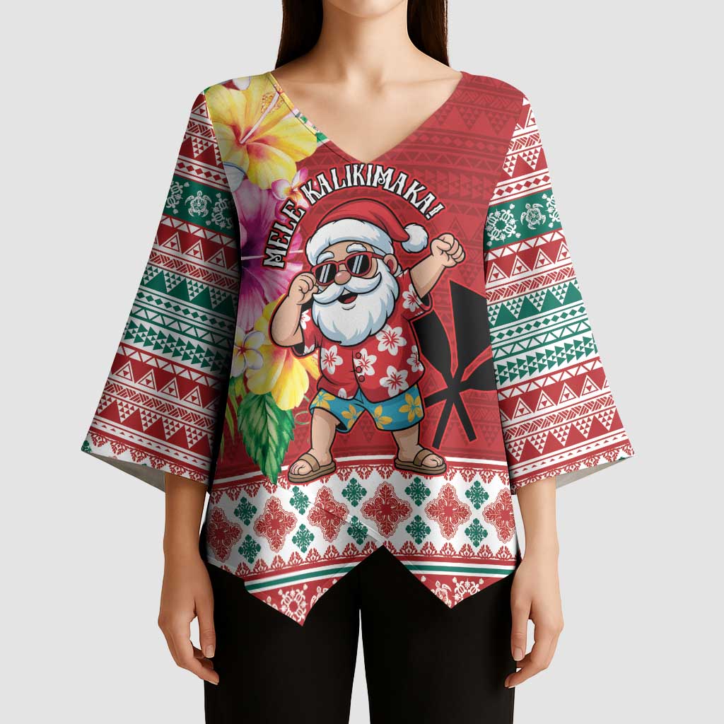 Santa Surf Mele Kalikimaka Personalized Kimono Sleeve Blouse Aloha Tropical Christmas Vibes - Polynesian Pride