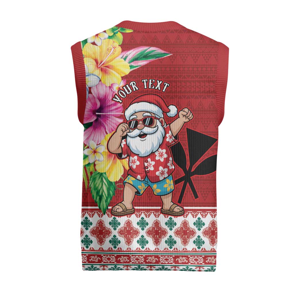 Santa Surf Mele Kalikimaka Personalized Christmas Knitted V-Neck Vest Aloha Tropical Christmas Vibes LT9 - Polynesian Pride
