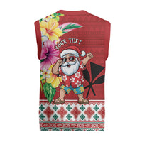 Santa Surf Mele Kalikimaka Personalized Christmas Knitted V-Neck Vest Aloha Tropical Christmas Vibes LT9 - Polynesian Pride