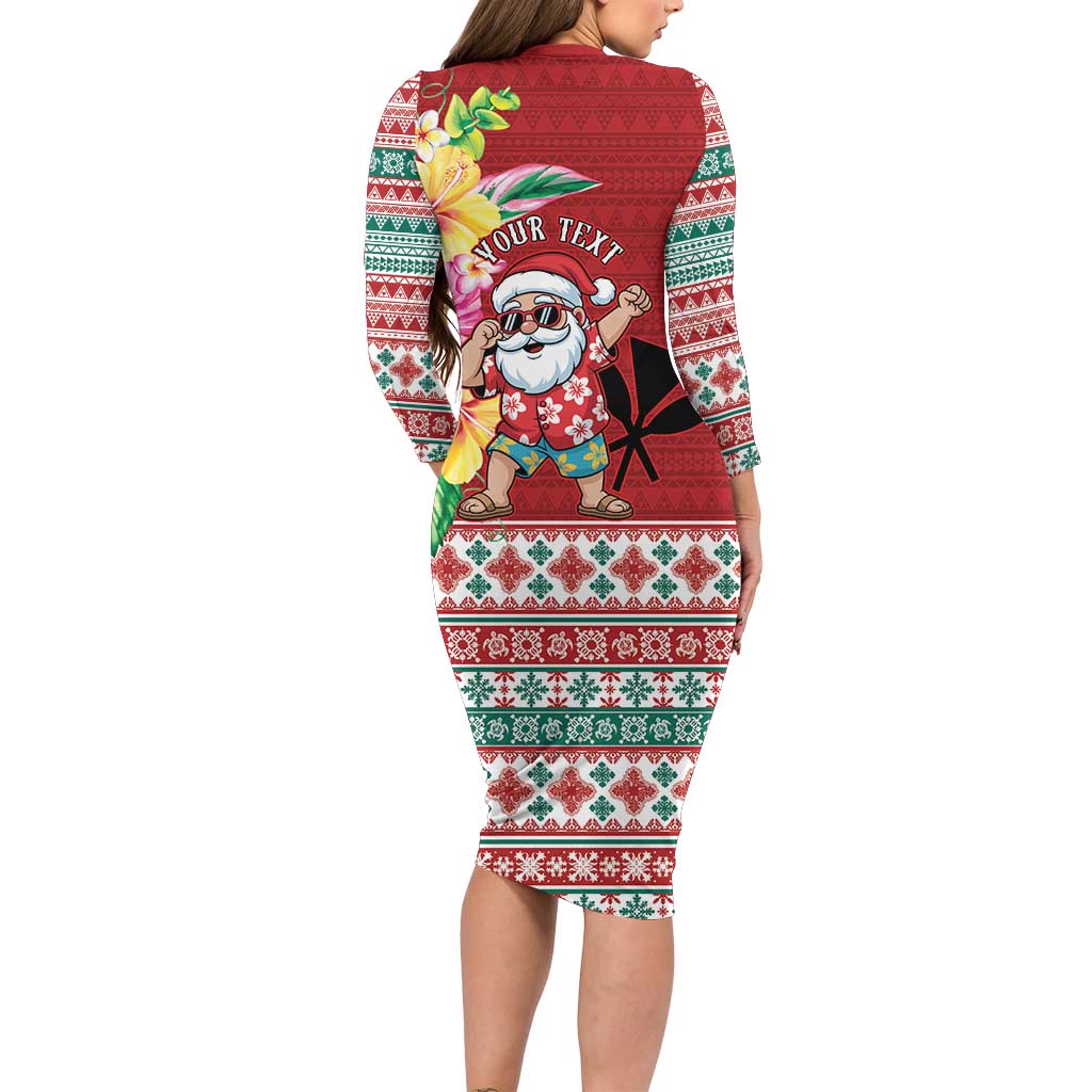 Santa Surf Mele Kalikimaka Personalized Long Sleeve Bodycon Dress Aloha Tropical Christmas Vibes LT9 - Polynesian Pride