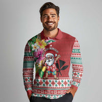 Santa Surf Mele Kalikimaka Personalized Long Sleeve Polo Shirt Aloha Tropical Christmas Vibes - Polynesian Pride