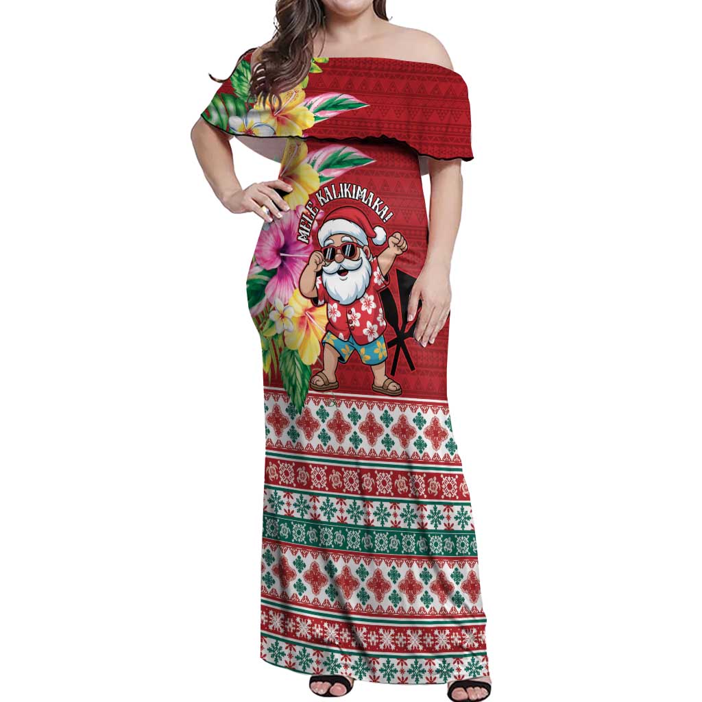 Santa Surf Mele Kalikimaka Personalized Off Shoulder Maxi Dress Aloha Tropical Christmas Vibes - Polynesian Pride