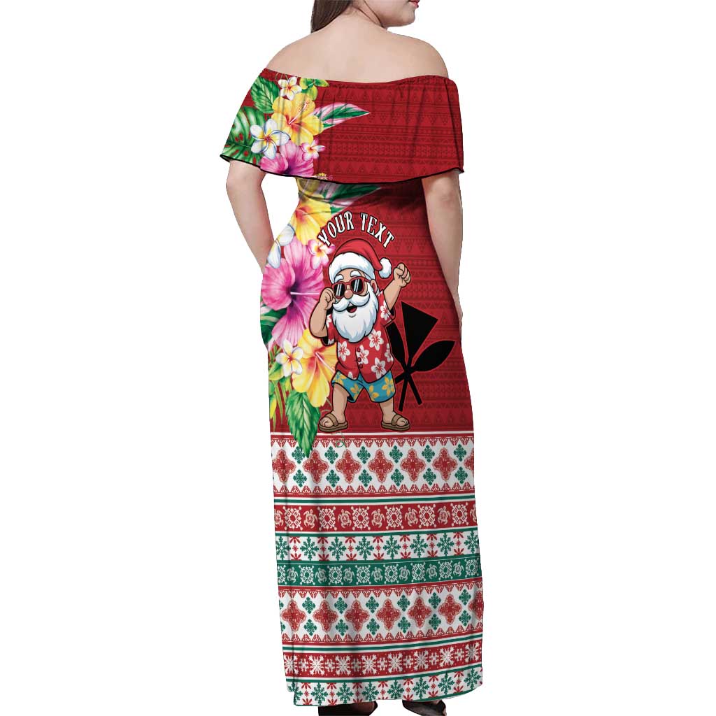 Santa Surf Mele Kalikimaka Personalized Off Shoulder Maxi Dress Aloha Tropical Christmas Vibes - Polynesian Pride