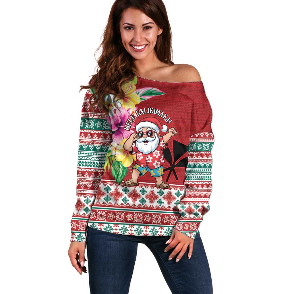 Santa Surf Mele Kalikimaka Personalized Off Shoulder Sweater Aloha Tropical Christmas Vibes - Polynesian Pride