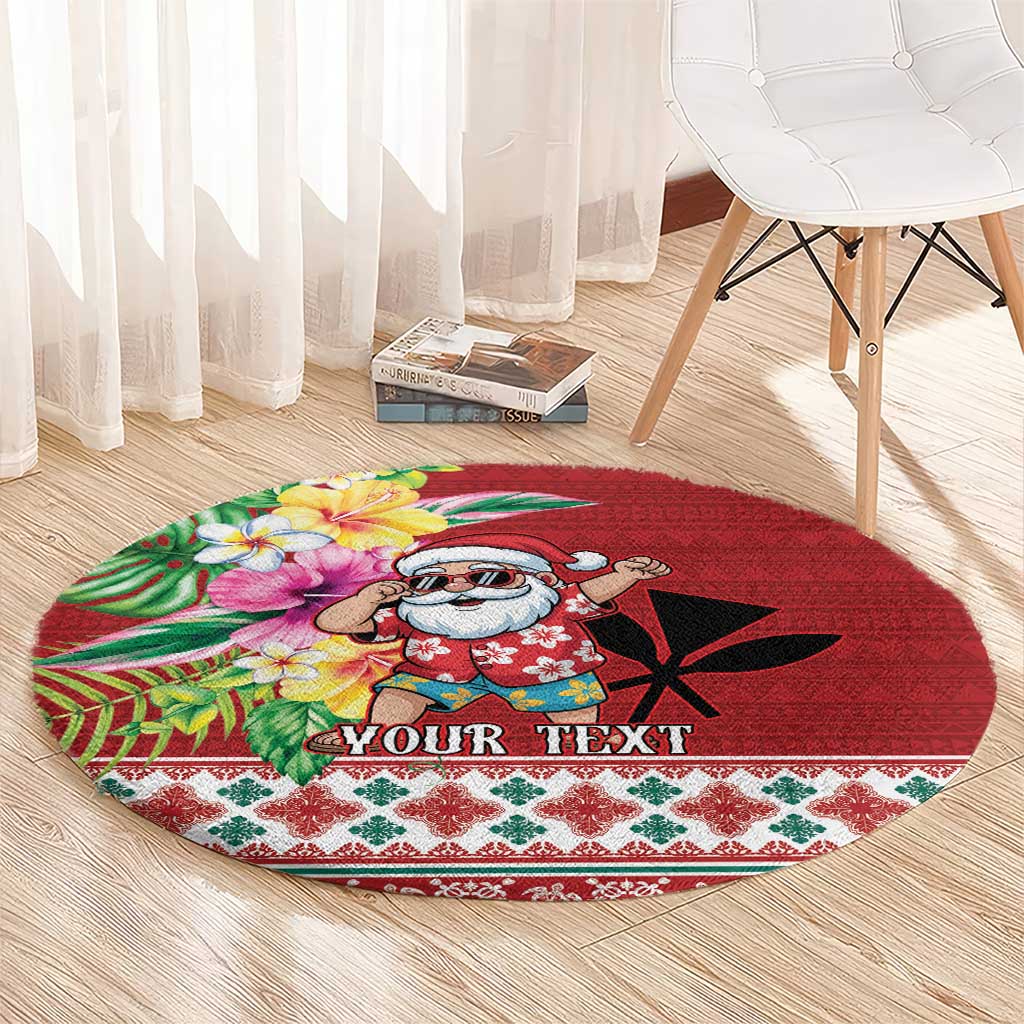 Santa Surf Mele Kalikimaka Personalized Round Carpet Aloha Tropical Christmas Vibes - Polynesian Pride
