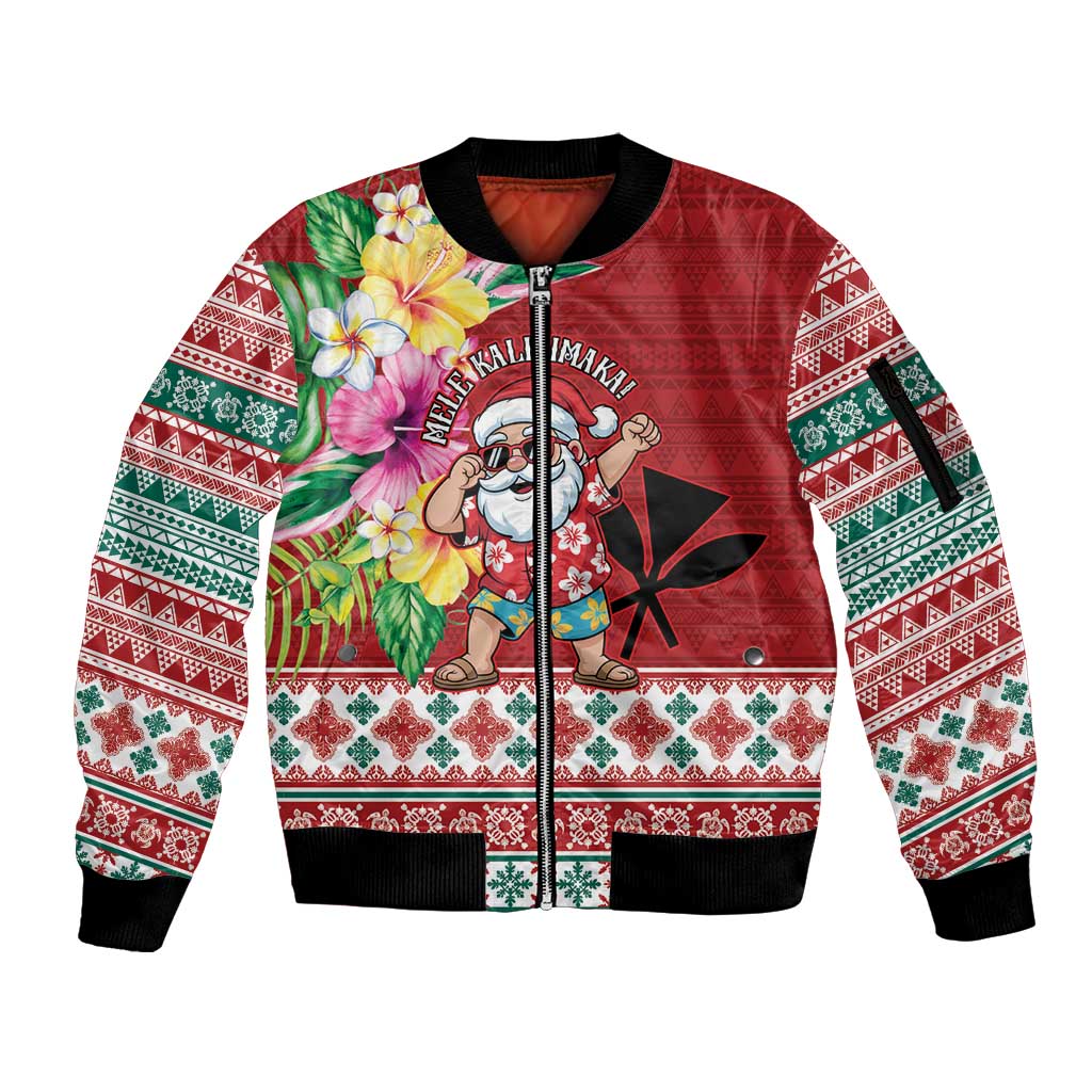 Santa Surf Mele Kalikimaka Personalized Sleeve Zip Bomber Jacket Aloha Tropical Christmas Vibes - Polynesian Pride