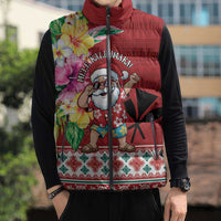 Santa Surf Mele Kalikimaka Personalized Sleeveless Puffer Jacket Aloha Tropical Christmas Vibes - Polynesian Pride