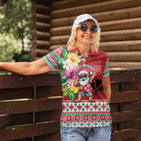 Santa Surf Mele Kalikimaka Personalized Women Polo Shirt Aloha Tropical Christmas Vibes - Polynesian Pride