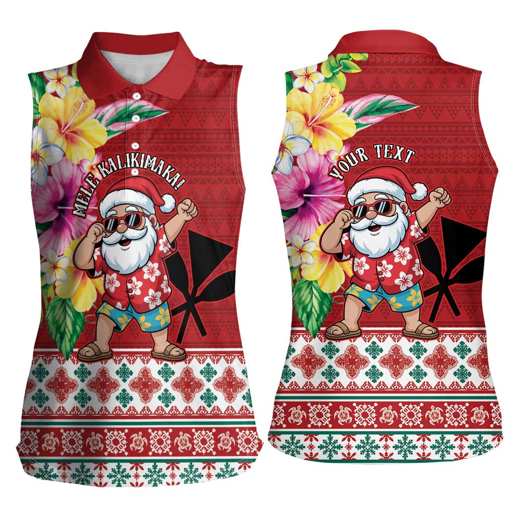 Santa Surf Mele Kalikimaka Personalized Women Sleeveless Polo Shirt Aloha Tropical Christmas Vibes - Polynesian Pride