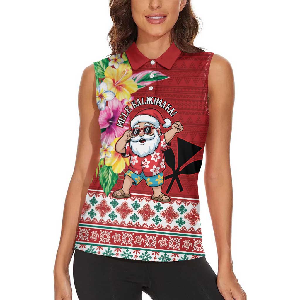 Santa Surf Mele Kalikimaka Personalized Women Sleeveless Polo Shirt Aloha Tropical Christmas Vibes - Polynesian Pride