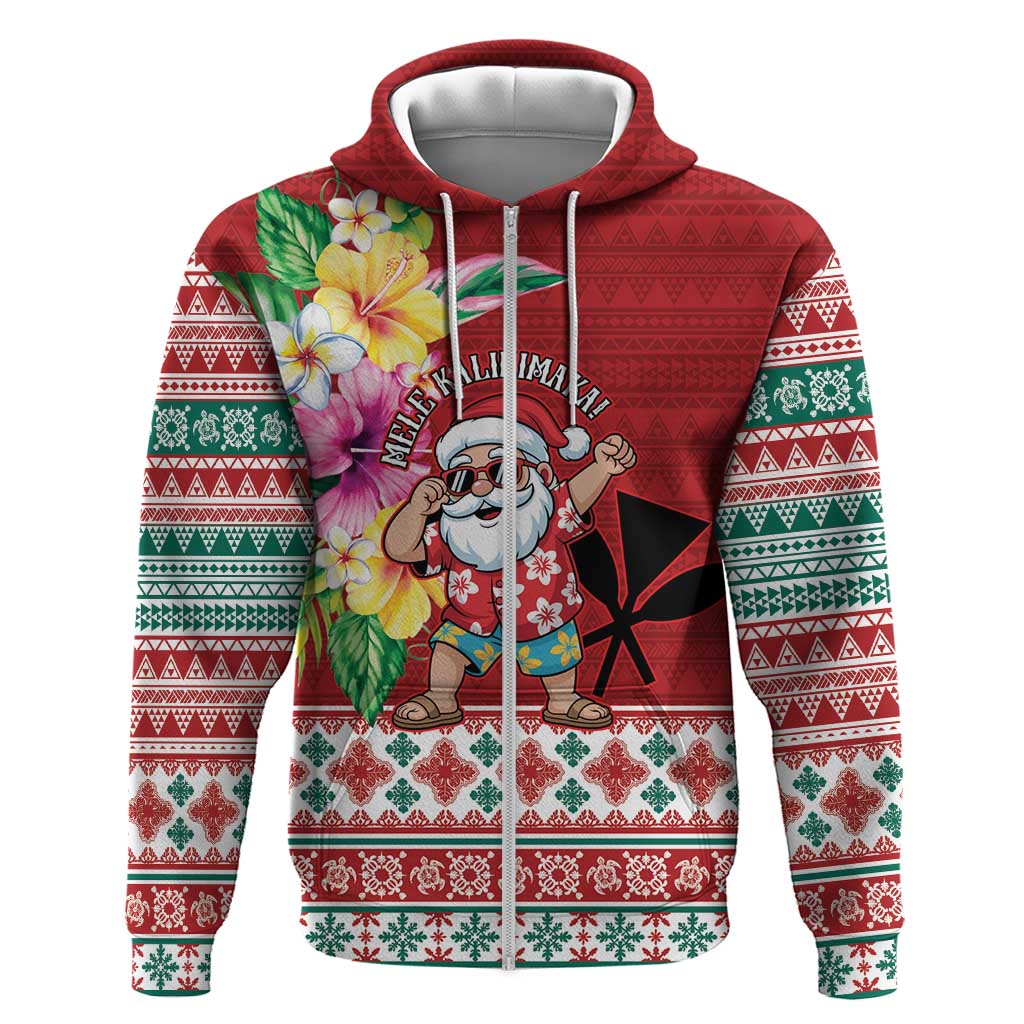 Santa Surf Mele Kalikimaka Personalized Zip Hoodie Aloha Tropical Christmas Vibes - Polynesian Pride