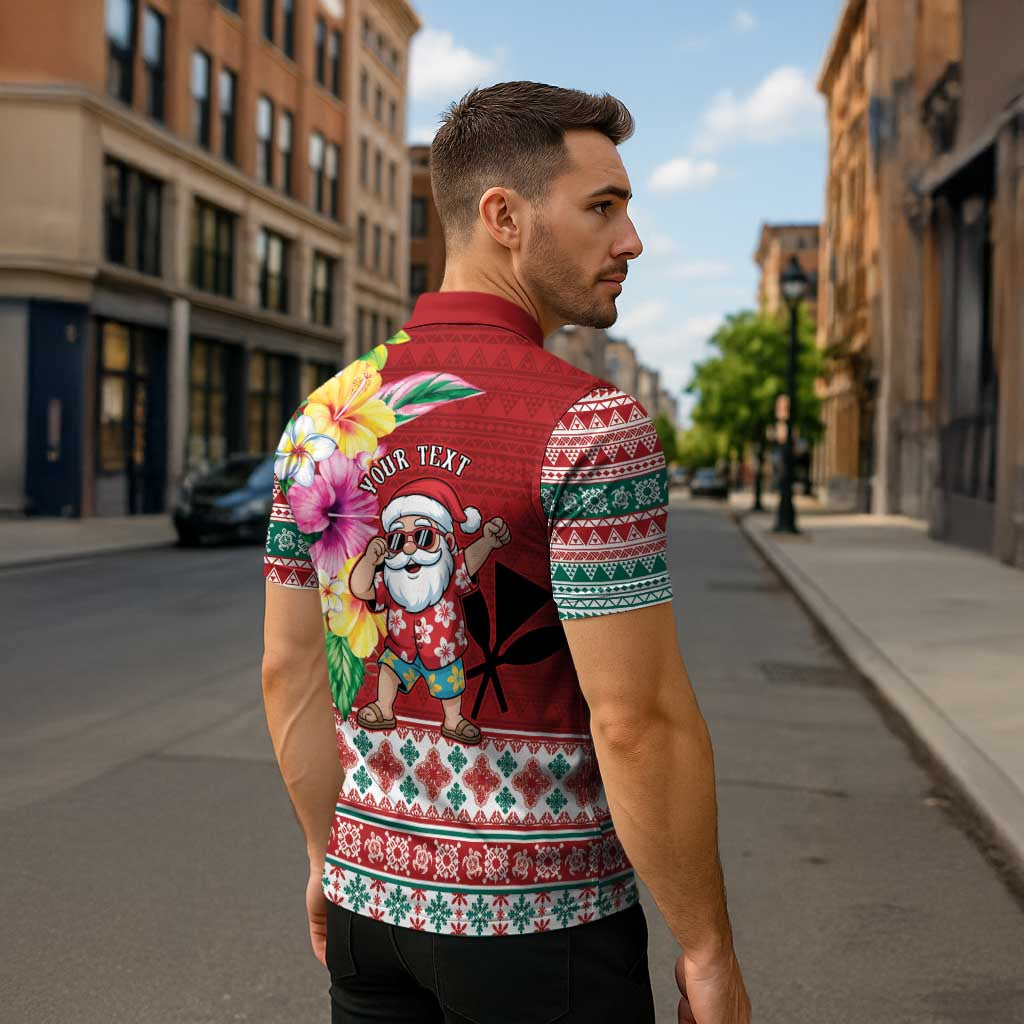 Santa Surf Mele Kalikimaka Personalized Zipper Polo Shirt Aloha Tropical Christmas Vibes - Polynesian Pride