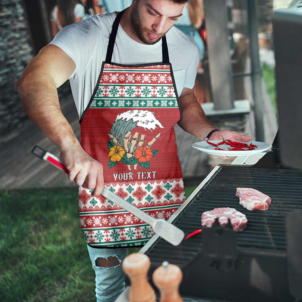 Shaka Sign Skull Mele Kalikimaka Personalized Apron Hawaiian Quilt Pattern - Polynesian Pride