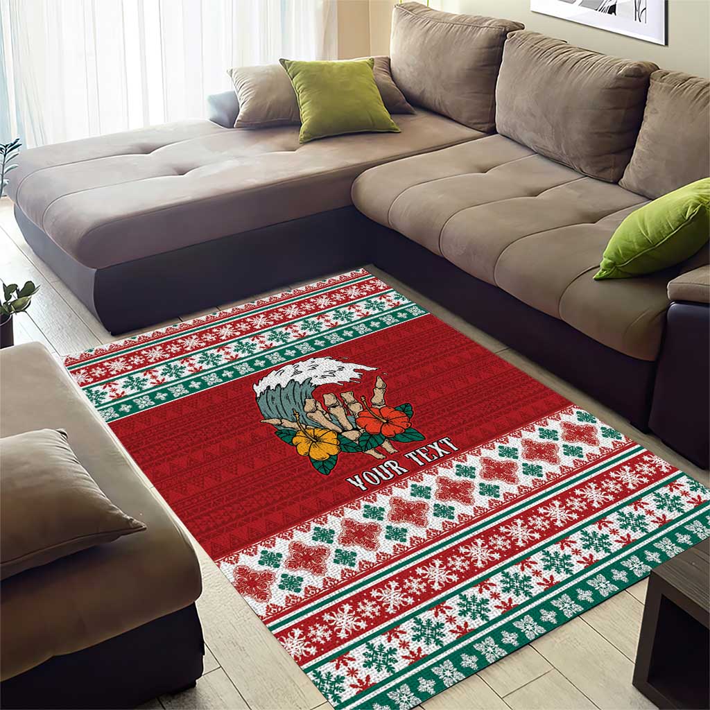 Shaka Sign Skull Mele Kalikimaka Personalized Area Rug Hawaiian Quilt Pattern - Polynesian Pride