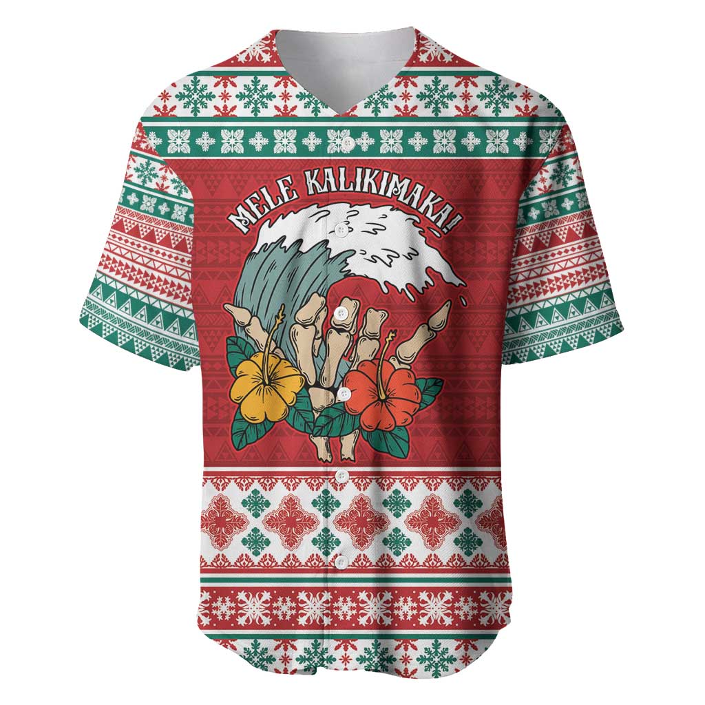 Shaka Sign Skull Mele Kalikimaka Personalized Baseball Jersey Hawaiian Quilt Pattern - Polynesian Pride