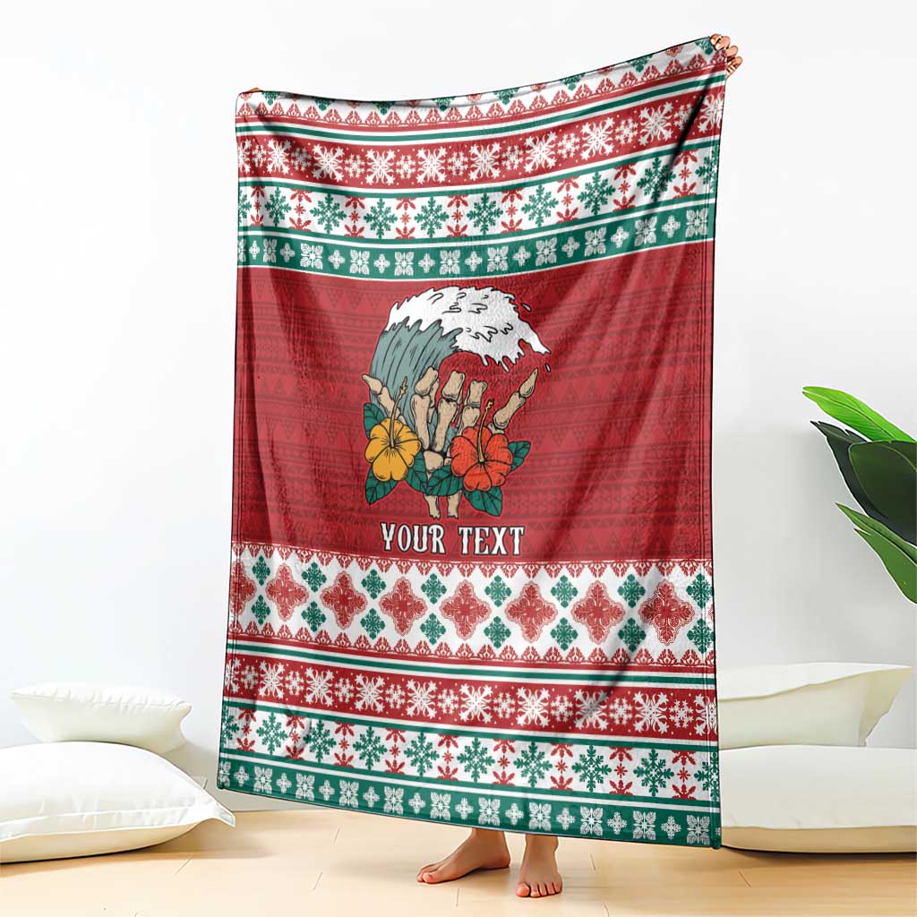 Shaka Sign Skull Mele Kalikimaka Personalized Blanket Hawaiian Quilt Pattern - Polynesian Pride