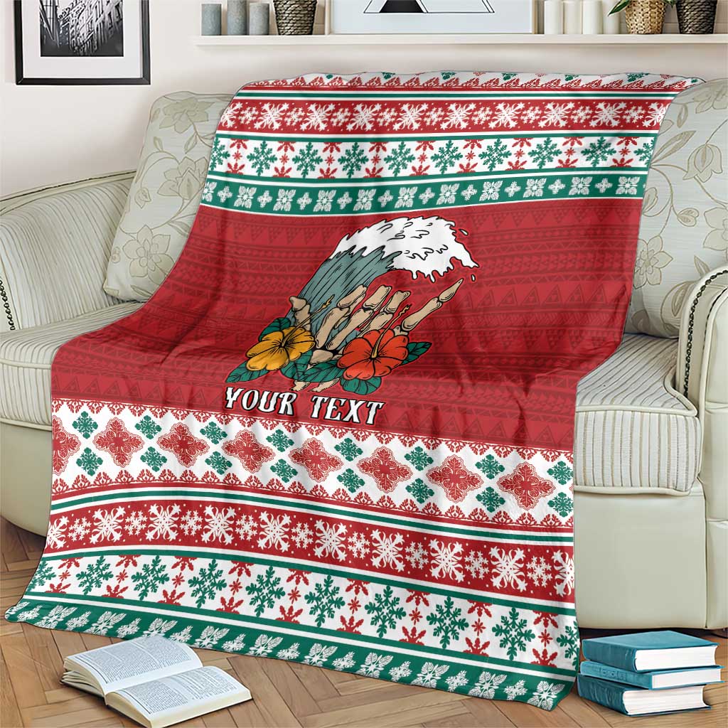 Shaka Sign Skull Mele Kalikimaka Personalized Blanket Hawaiian Quilt Pattern - Polynesian Pride