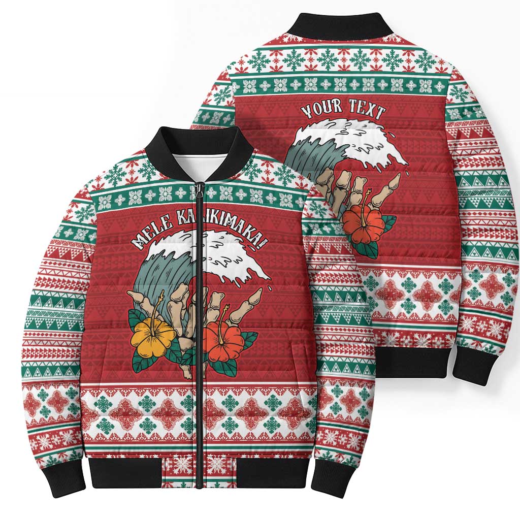 Shaka Sign Skull Mele Kalikimaka Personalized Bomber Puffer Jacket Hawaiian Quilt Pattern - Polynesian Pride