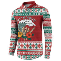 Shaka Sign Skull Mele Kalikimaka Personalized Button Sweatshirt Hawaiian Quilt Pattern - Polynesian Pride