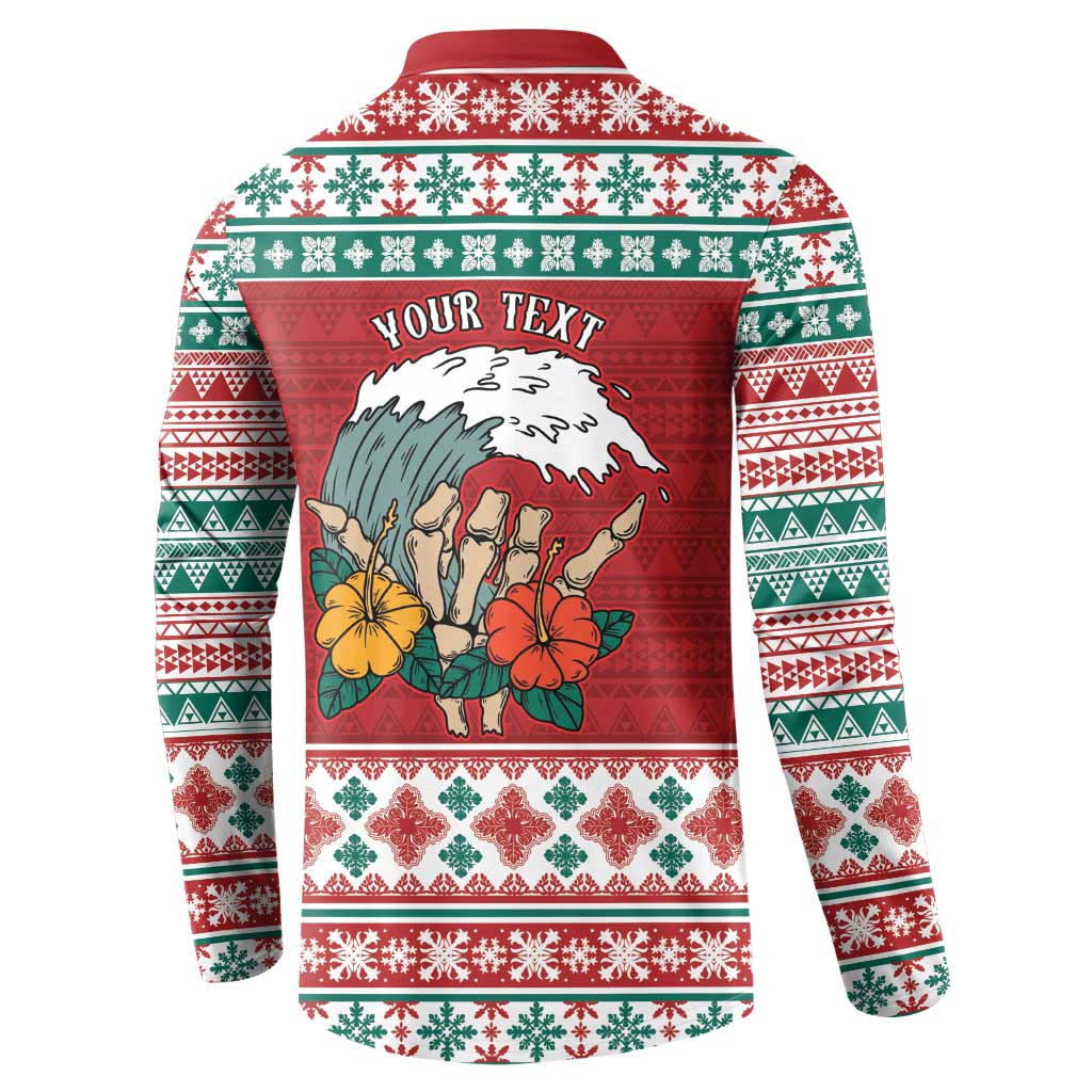 Shaka Sign Skull Mele Kalikimaka Personalized Button Sweatshirt Hawaiian Quilt Pattern - Polynesian Pride