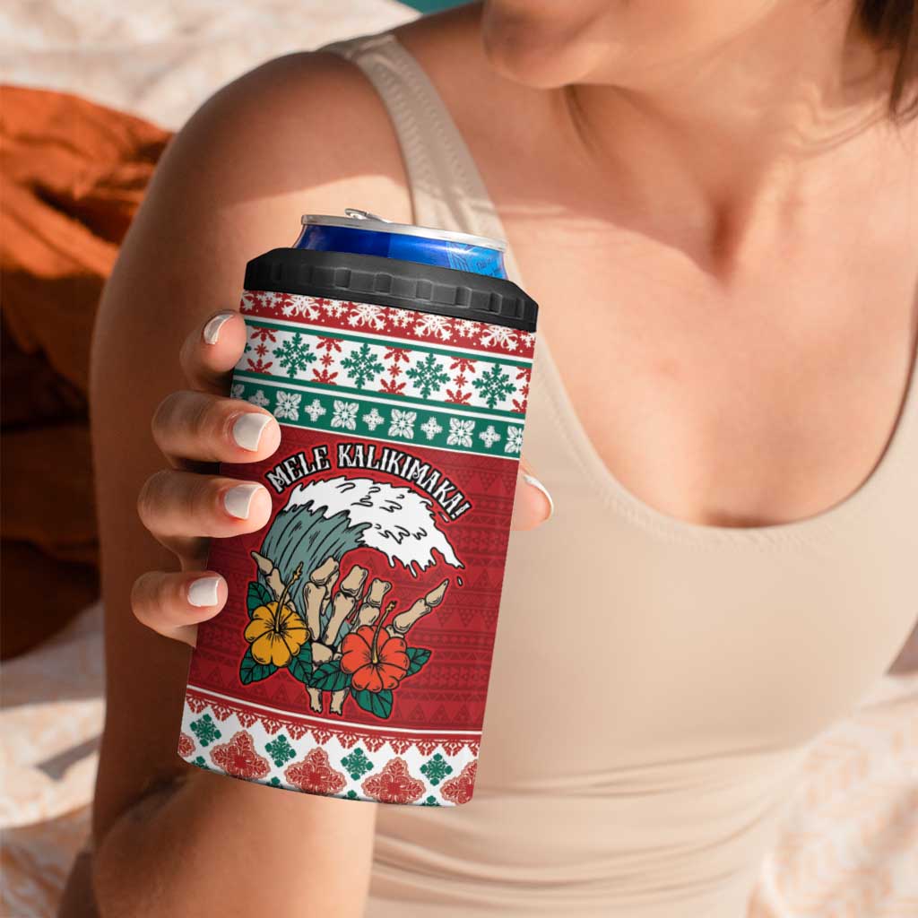 Shaka Sign Skull Mele Kalikimaka Personalized 4 in 1 Can Cooler Tumbler Hawaiian Quilt Pattern - Polynesian Pride